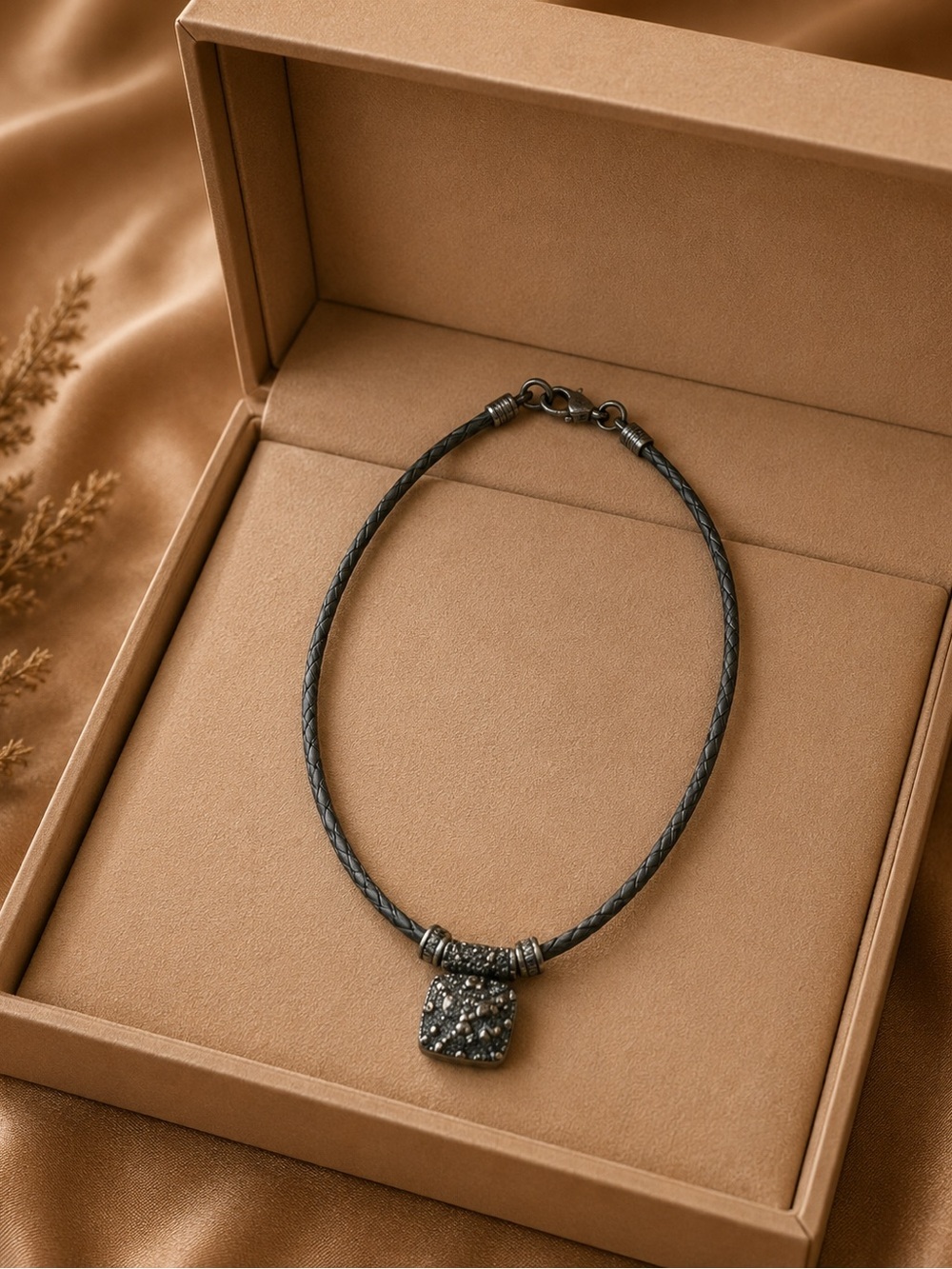 Black Braided Cord Pendant Necklace | Boho Gothic Artisan Statement